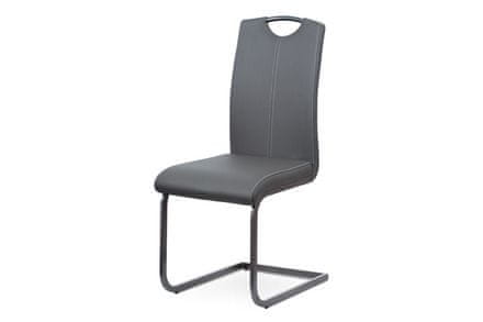 Autronic Moderná jedálenská stolička Jídelní židle, potah šedá ekokůže, kovová pohupová podnož, šedý lak (DCL-613 GREY)